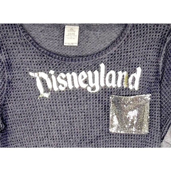 Disneyland Gray Waffle Knit Long Sleeve Silver Bling Sequin Top - Picture 2 of 8